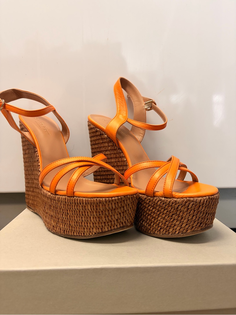 Dee Ocleppo Orange Wedge Platform Sandals